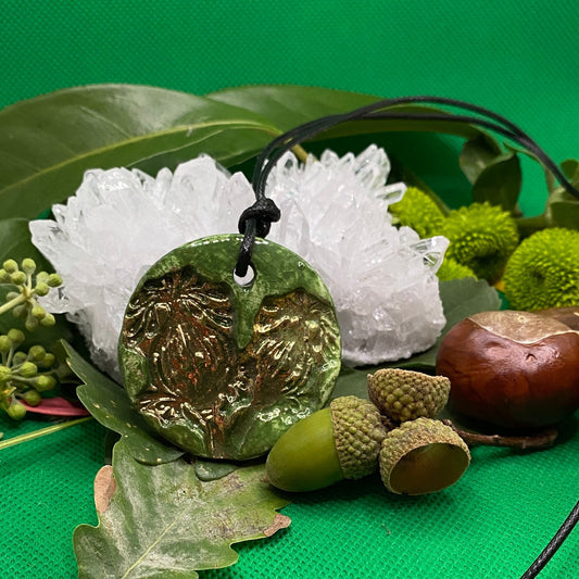 Pendentif Fleur de pavot vert et or en porcelaine NAMO ART - Mona Bessaa