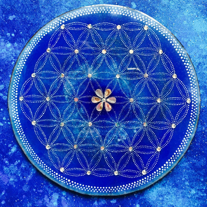 Fleur de vie bleue, d'après une oeuvre de l'artiste Mona Bessaa. Lot de 3 cartes. NAMO ART