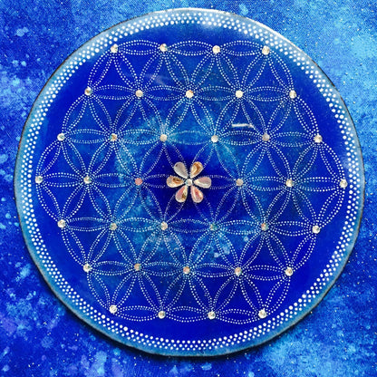 Fleur de vie bleue, d'après une oeuvre de l'artiste Mona Bessaa. Lot de 3 cartes. NAMO ART